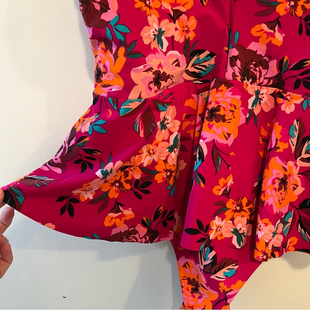 Skinny Dippers Hot House Too Too Plunge Skirt One Piece Swimsuit Pink Floral XL - Picture 7 of 13